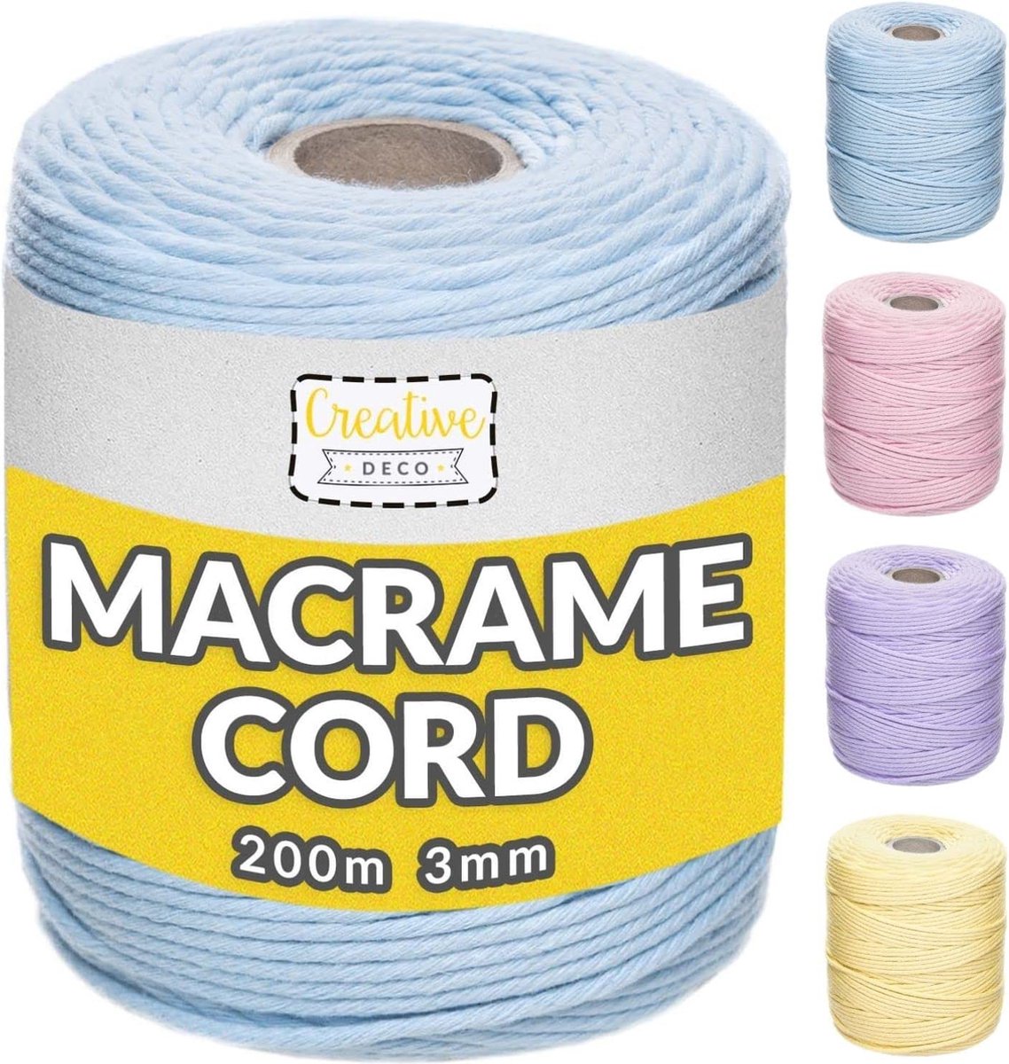 Creative Deco Macrame Koord Katoenen Koord | Blauw Licht 200 m | 2-3 mm Dikte